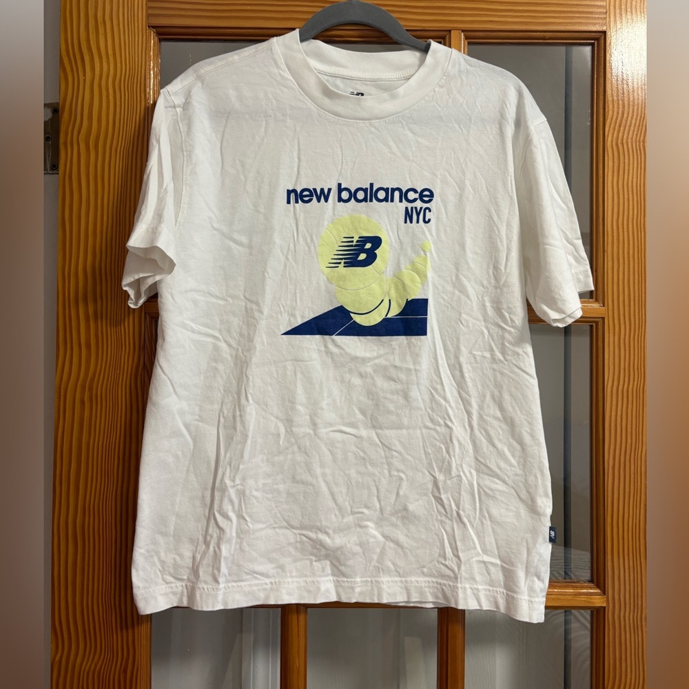 New Balance NYC Tennis 100% Cotton White Short Sleeve Graphic T-Shirt sz Medium